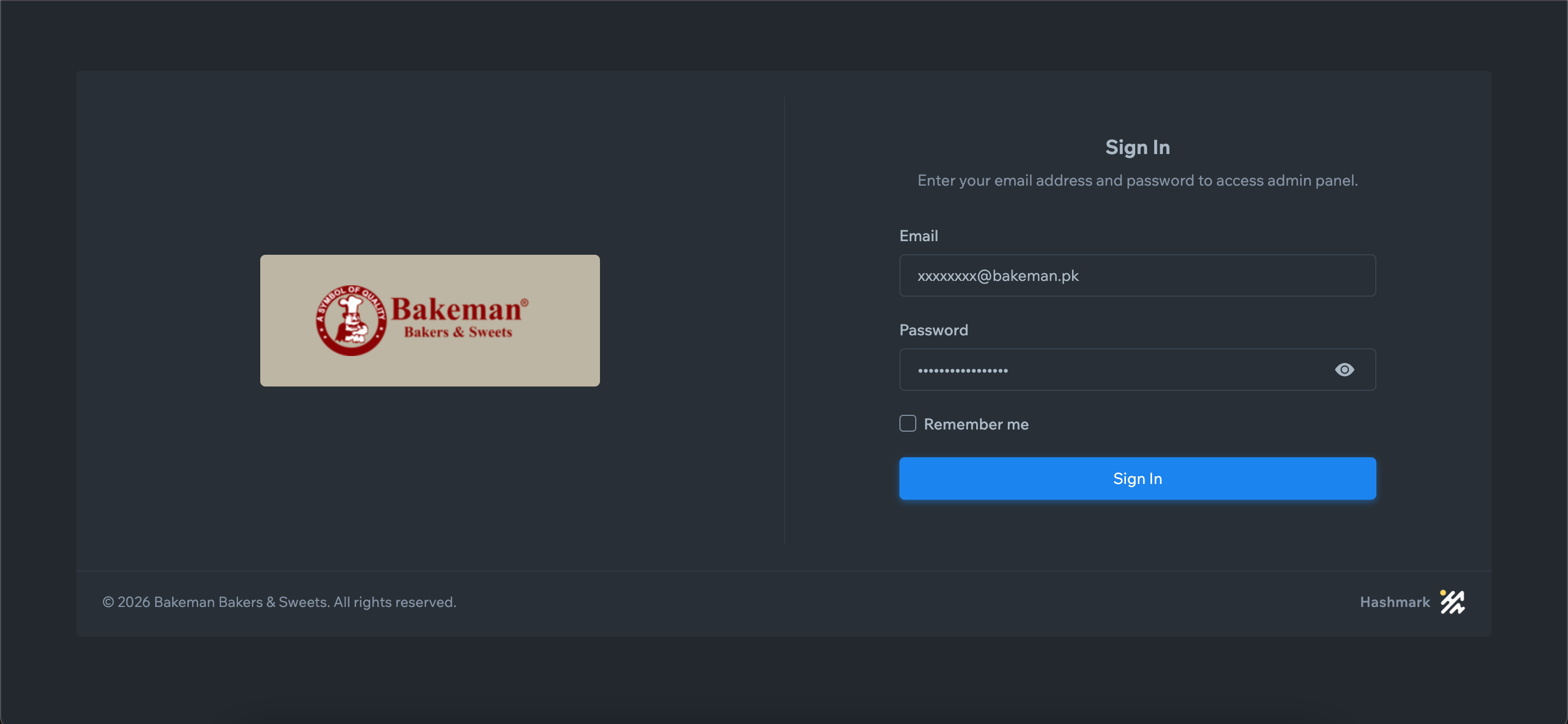 Admin sign-in screen