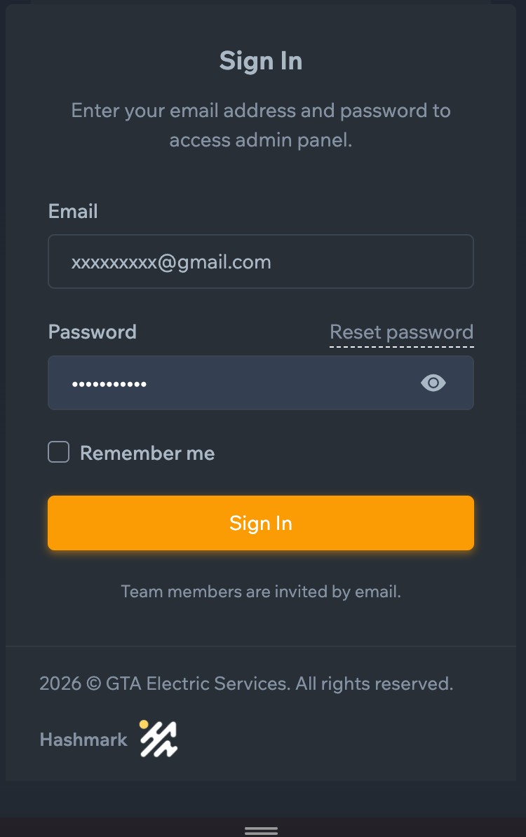 Mobile admin sign-in